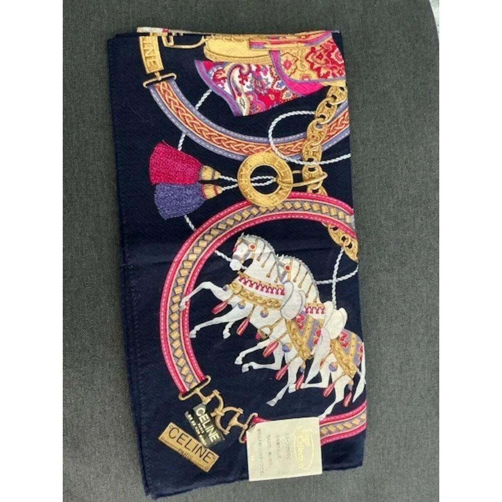 Celine Paris Rare Blue Red Pink & White Royal Scarf 23x23 Large Collection NWT